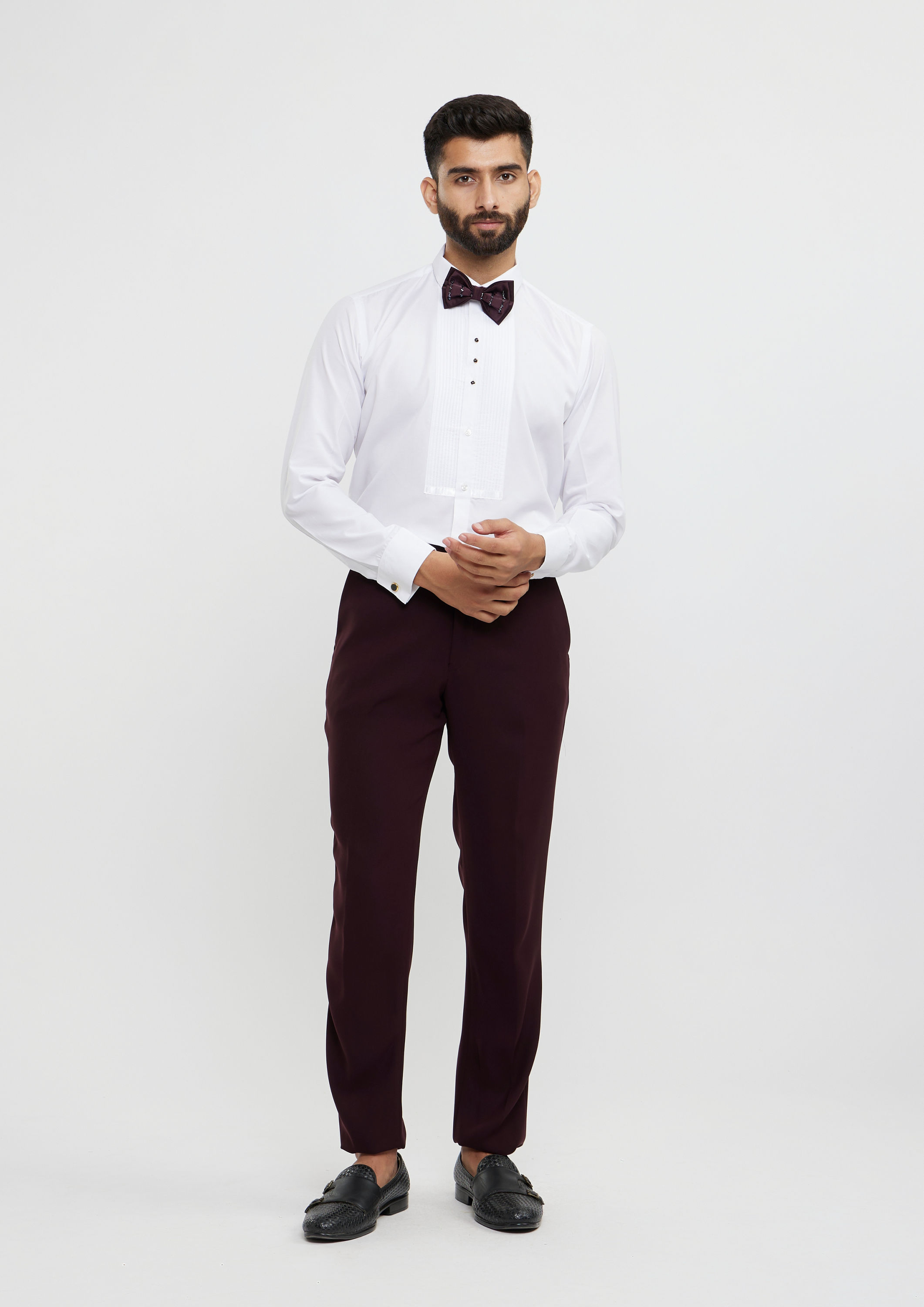 Twamev Men Wine Red Plain Classic Suit Set with Cutdana Work