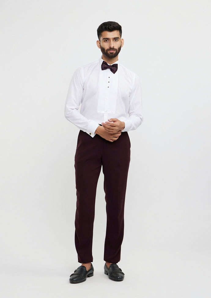 Twamev Men Wine Red Plain Classic Suit Set with Cutdana Work