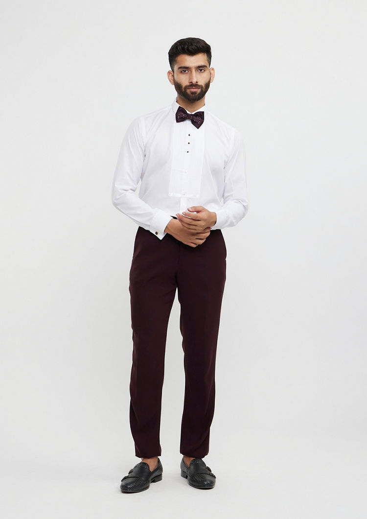 Twamev Men Wine Red Plain Classic Suit Set with Cutdana Work