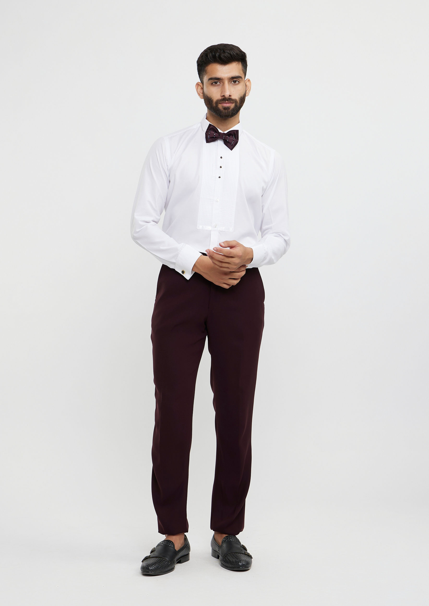 Twamev Men Wine Red Plain Classic Suit Set with Cutdana Work