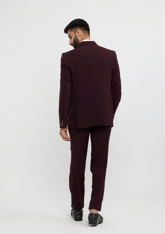 Twamev Men Wine Red Plain Classic Suit Set with Cutdana Work