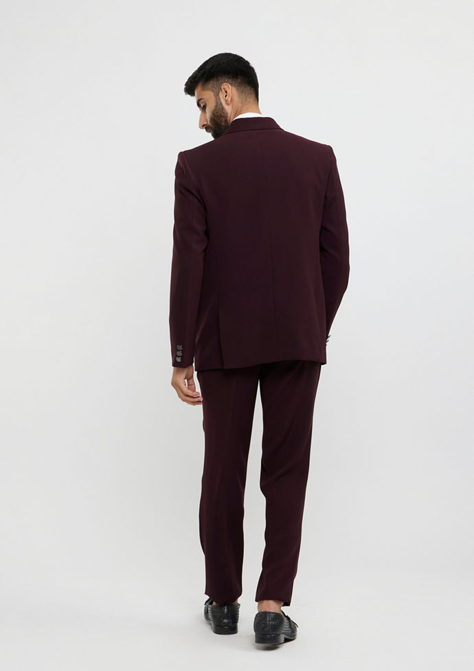 Twamev Men Wine Red Plain Classic Suit Set with Cutdana Work