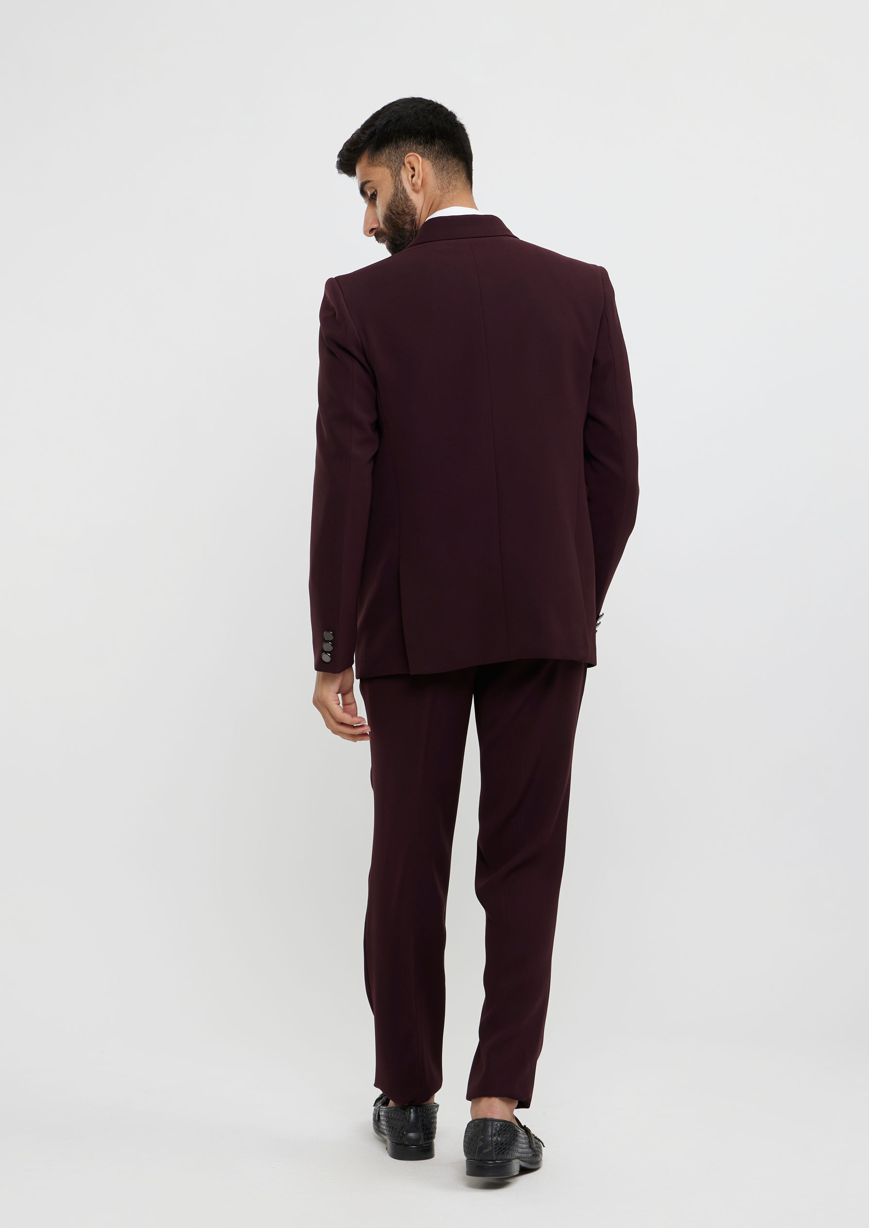 Twamev Men Wine Red Plain Classic Suit Set with Cutdana Work