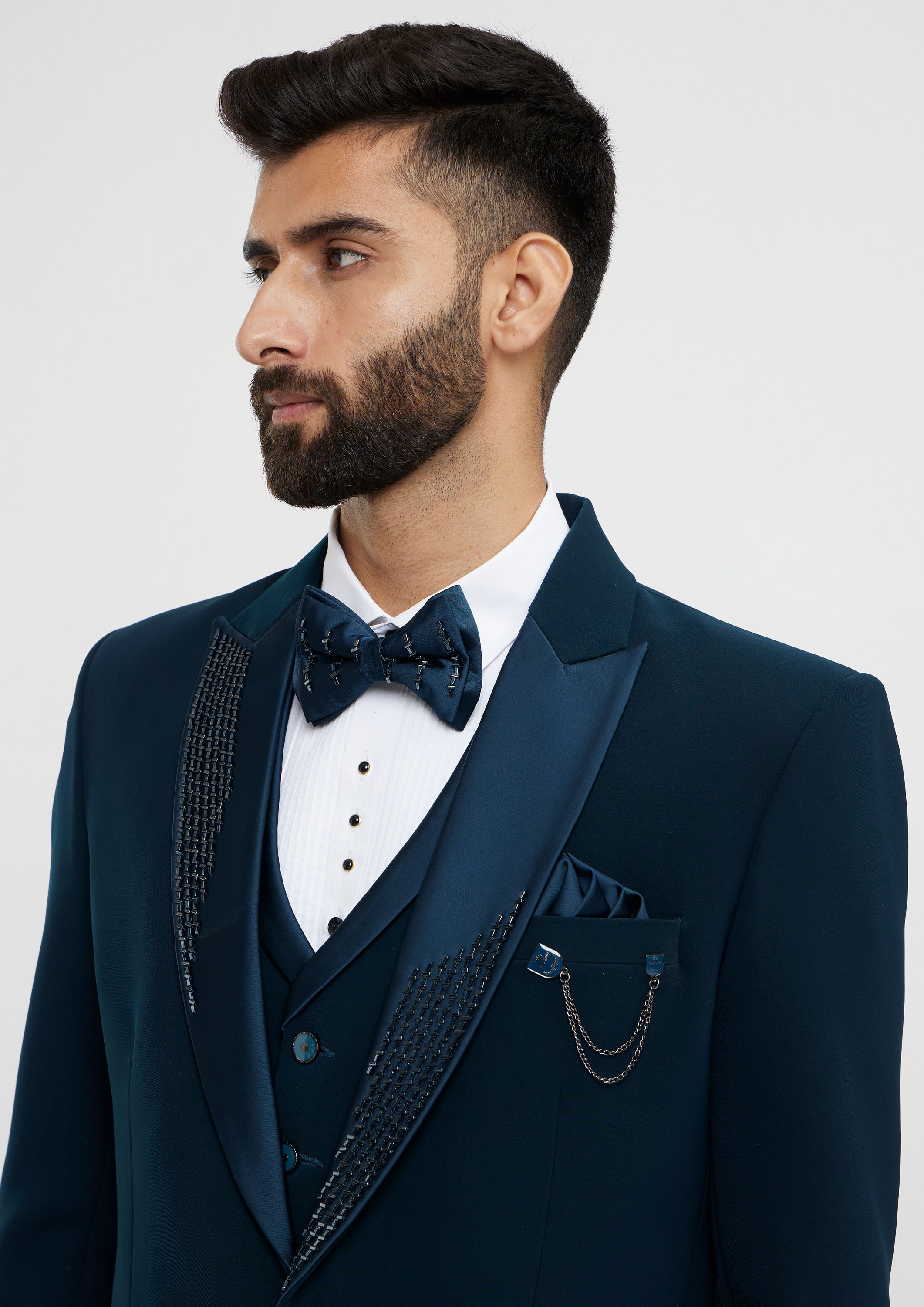 Twamev Men Teal Green Plain Classic Suit Set with Cutdana Work