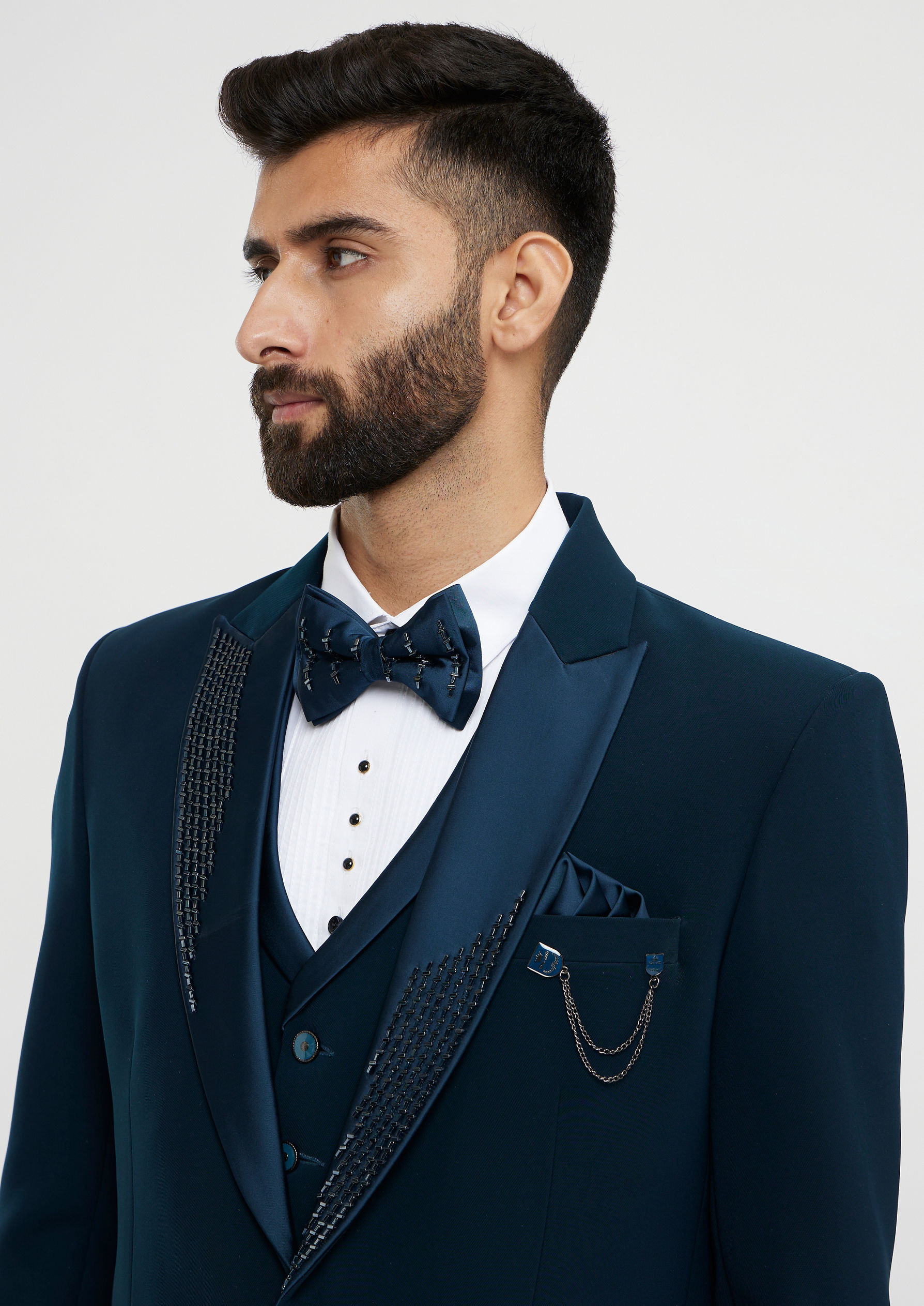 Twamev Men Teal Green Plain Classic Suit Set with Cutdana Work