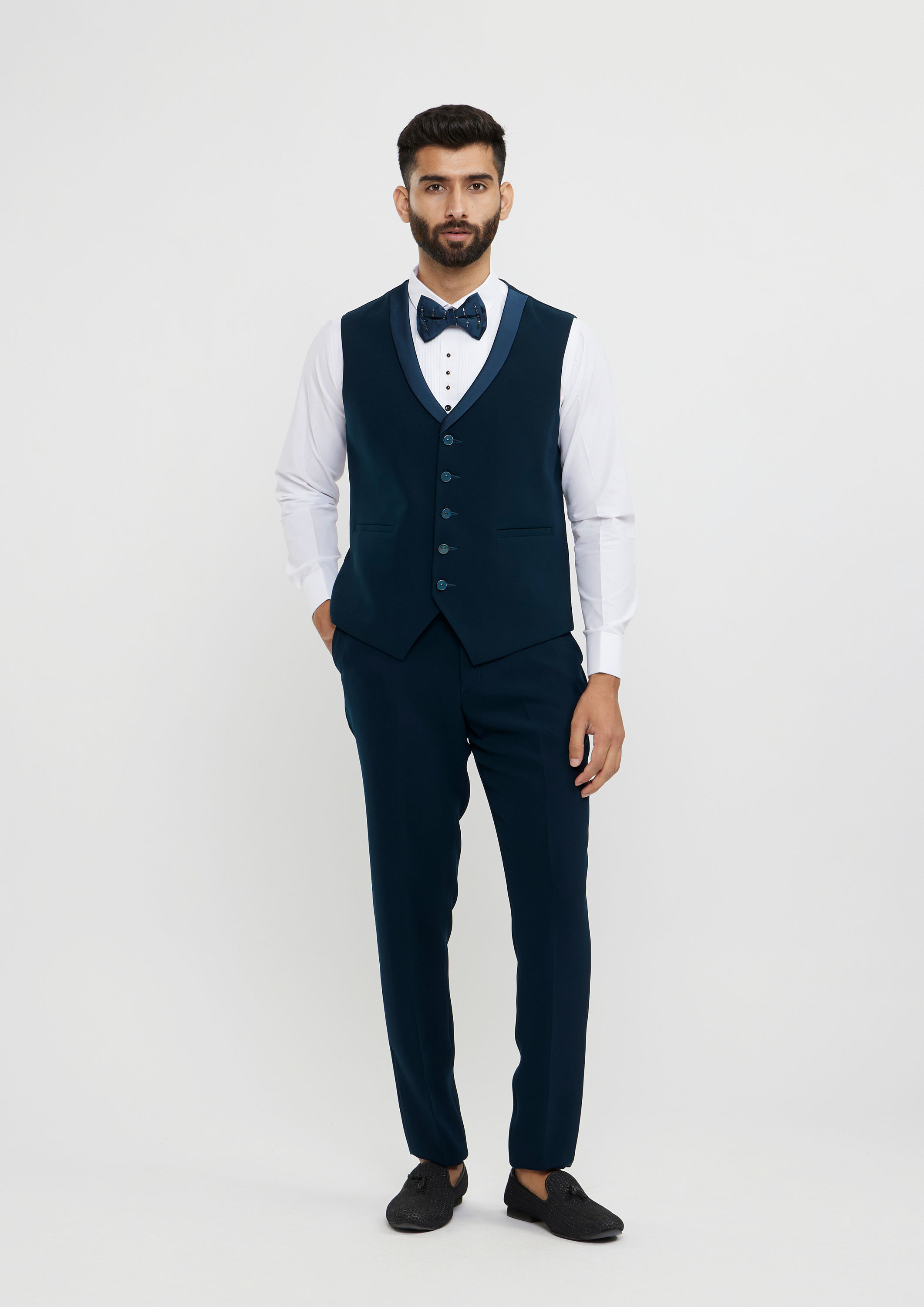 Twamev Men Teal Green Plain Classic Suit Set with Cutdana Work