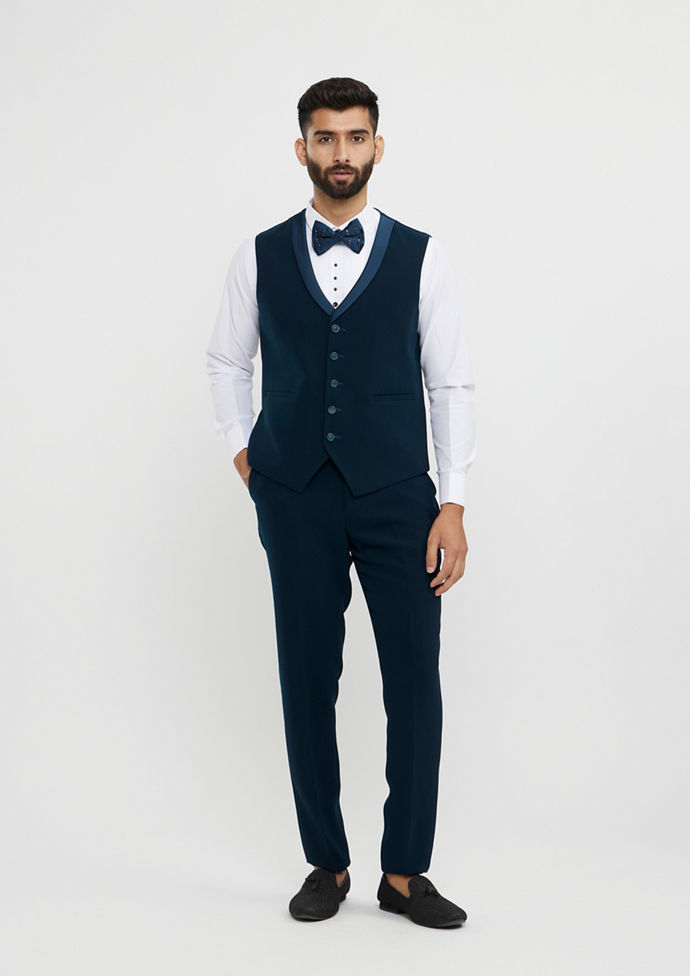 Twamev Men Teal Green Plain Classic Suit Set with Cutdana Work