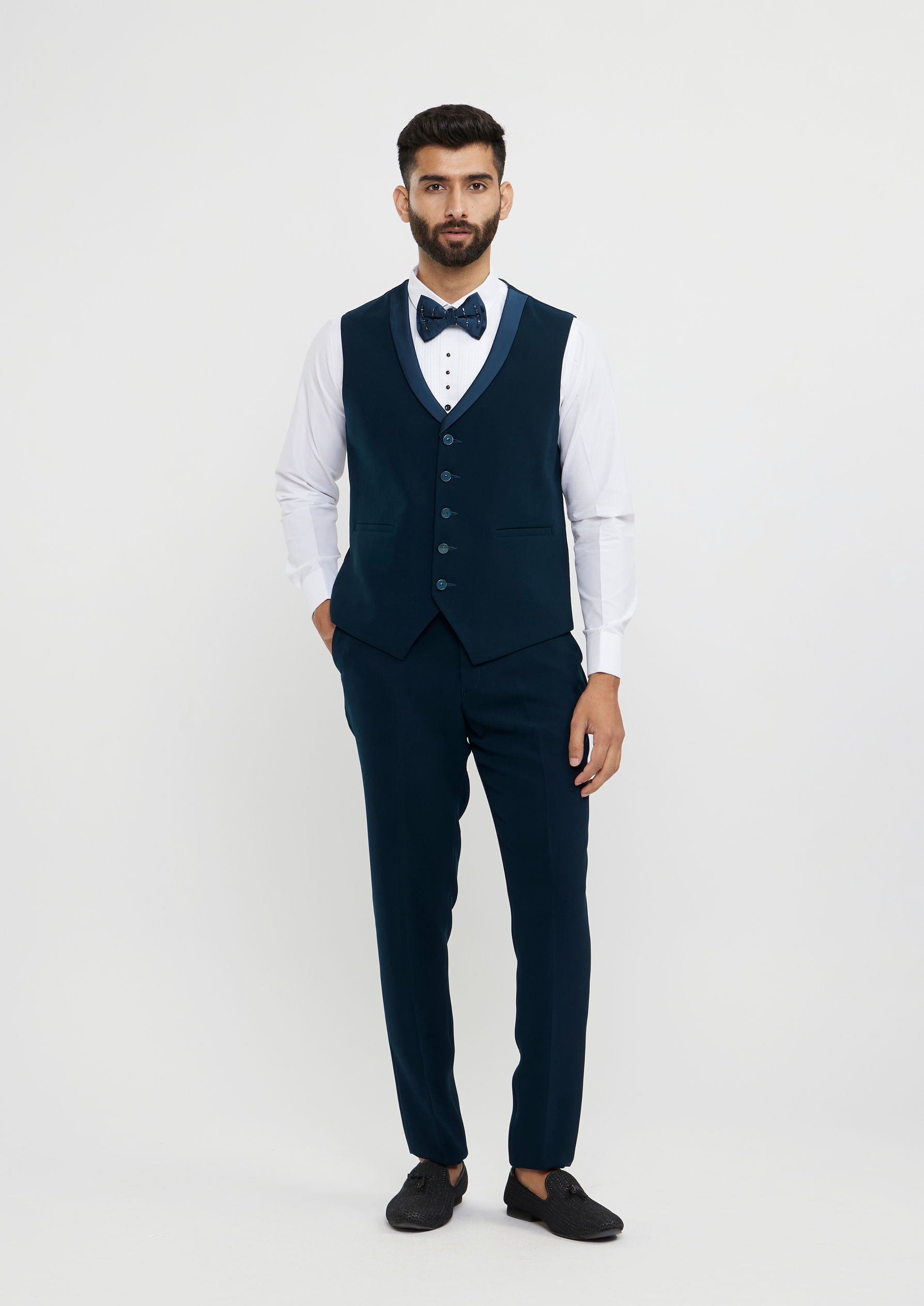 Twamev Men Teal Green Plain Classic Suit Set with Cutdana Work