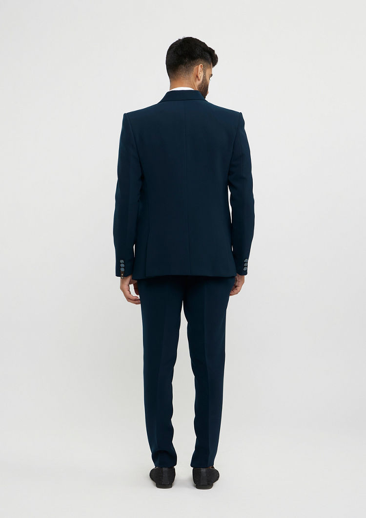 Twamev Men Teal Green Plain Classic Suit Set with Cutdana Work