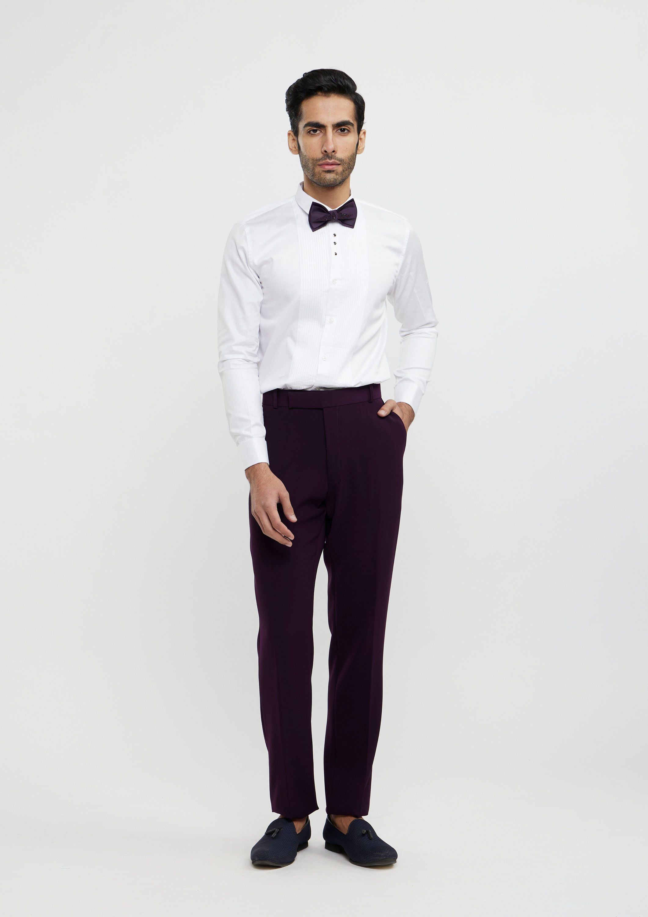 Twamev Men Wine Red Embroidered Suit Set with Rhinestone Work
