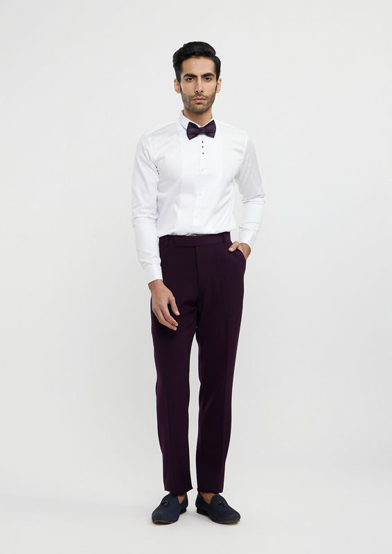 Twamev Men Wine Red Embroidered Suit Set with Rhinestone Work