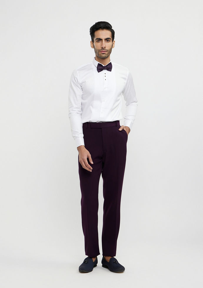 Twamev Men Wine Red Embroidered Suit Set with Rhinestone Work