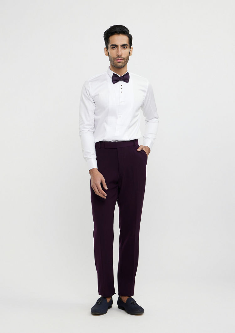 Twamev Men Wine Red Embroidered Suit Set with Rhinestone Work