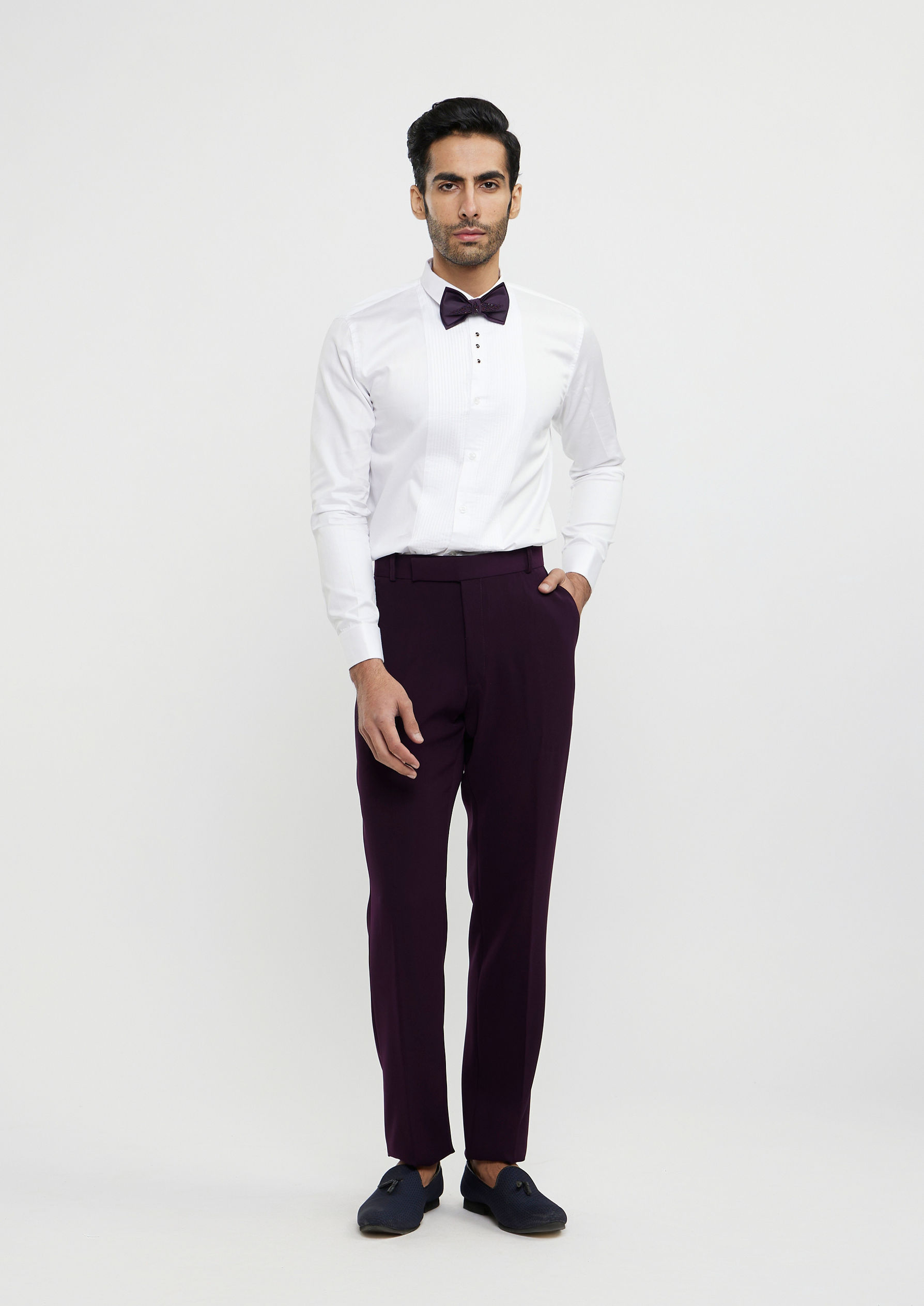 Twamev Men Wine Red Embroidered Suit Set with Rhinestone Work