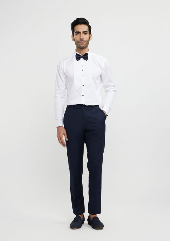 Twamev Men Midnight Blue Jaal Patterned Suit Set with Sequin Work