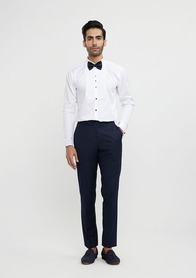 Twamev Men Midnight Blue Jaal Patterned Suit Set with Sequin Work