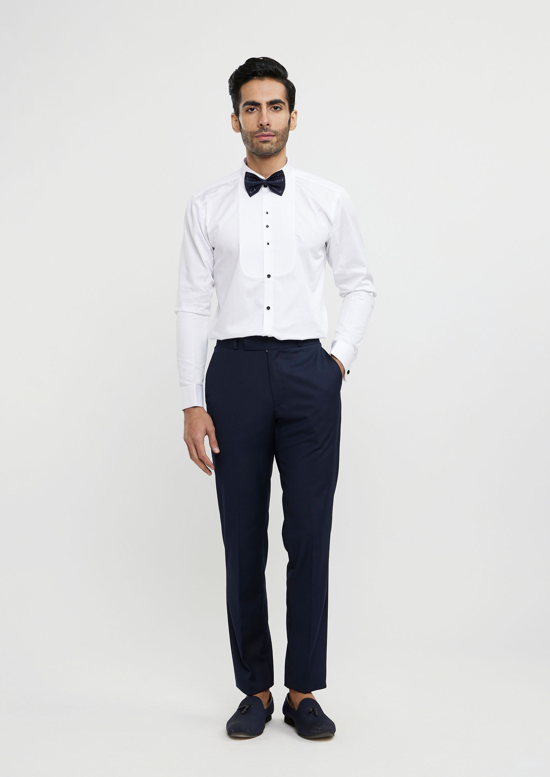 Twamev Men Midnight Blue Jaal Patterned Suit Set with Sequin Work