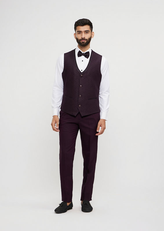 Twamev Men Royal Purple Jaal Patterned Suit Set with Sequin Work