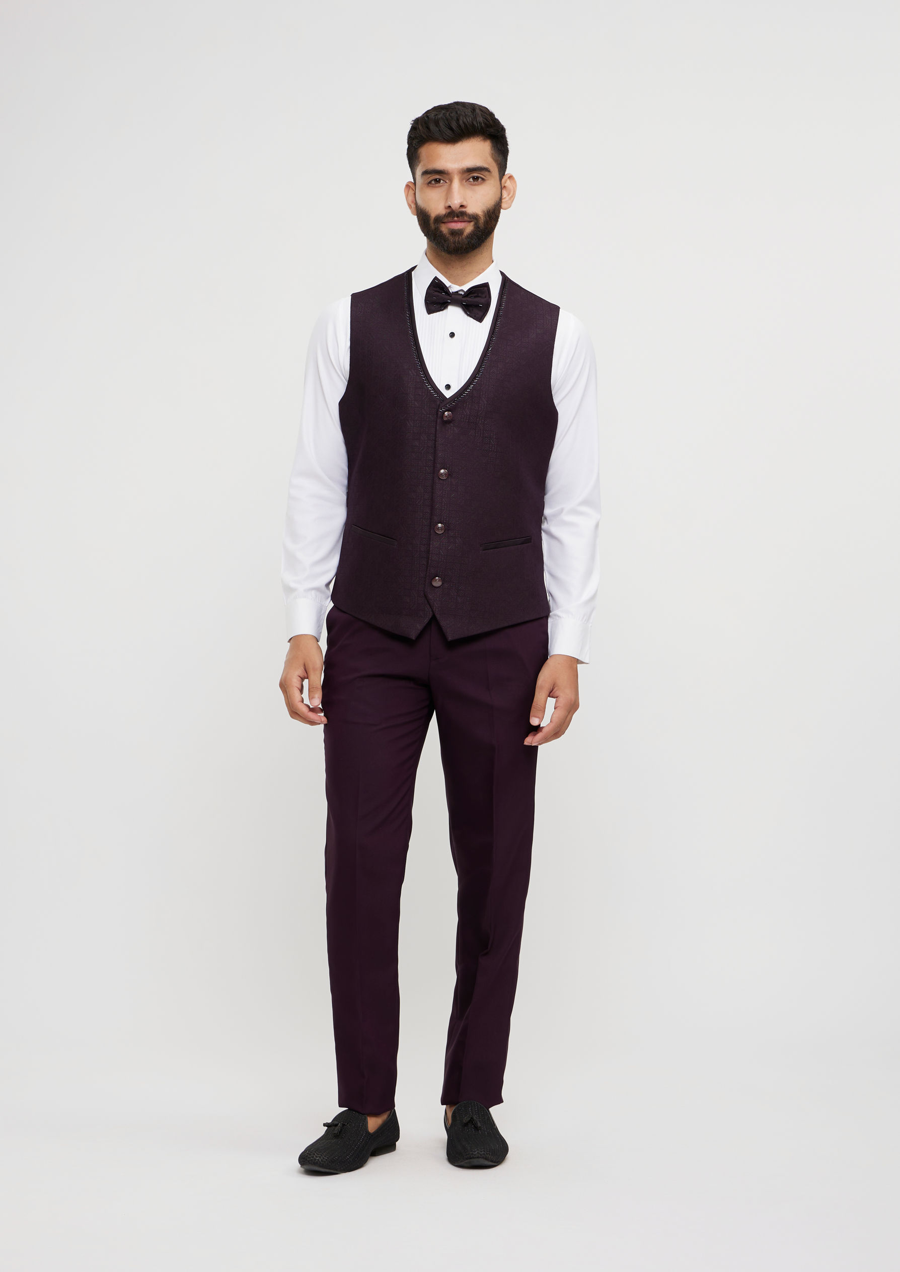 Twamev Men Royal Purple Jaal Patterned Suit Set with Sequin Work