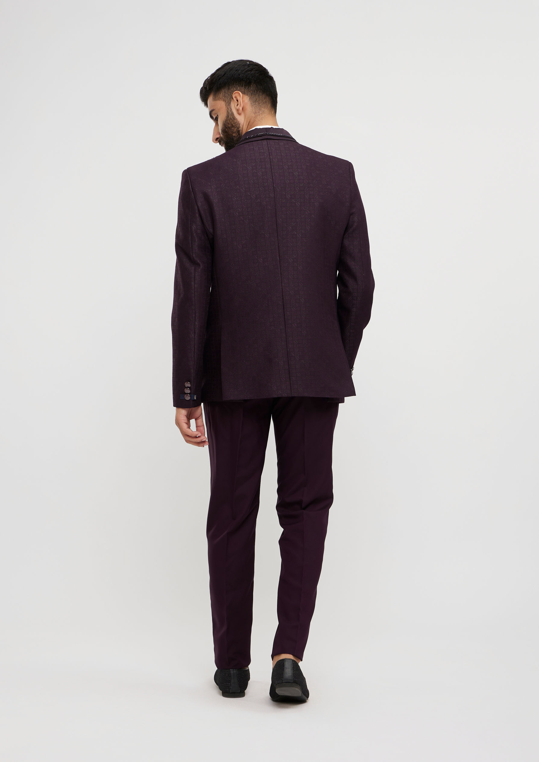Twamev Men Royal Purple Jaal Patterned Suit Set with Sequin Work