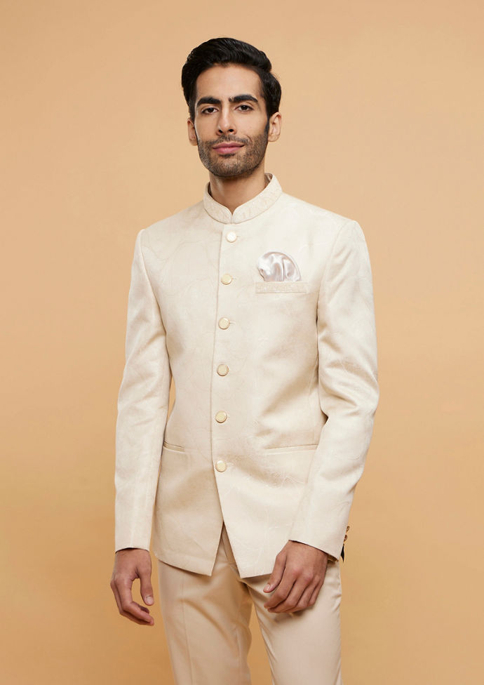 alt message - Twamev Men Debonair Cream Ensemble Blazer image number 0