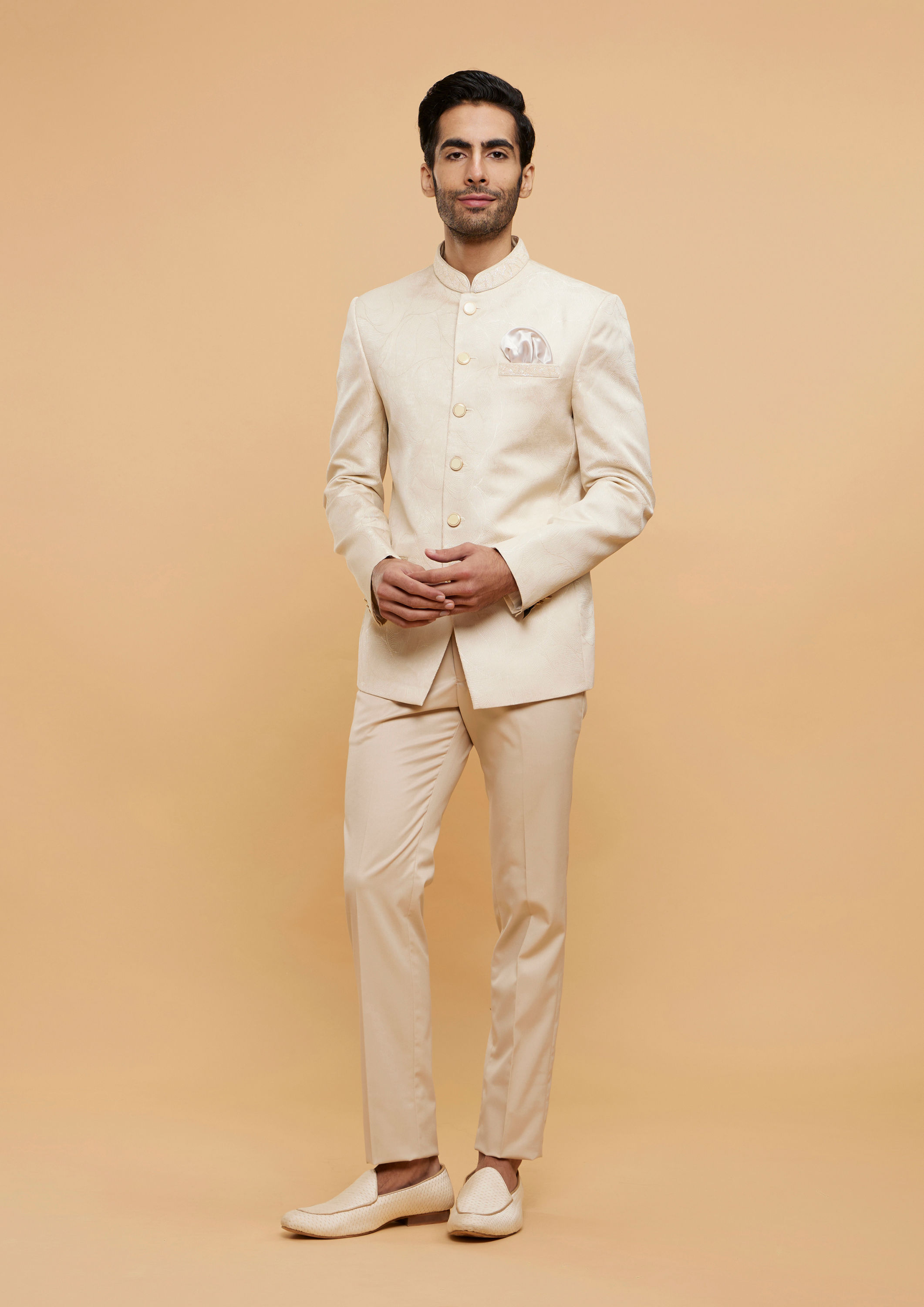 Twamev Men Debonair Cream Ensemble Blazer