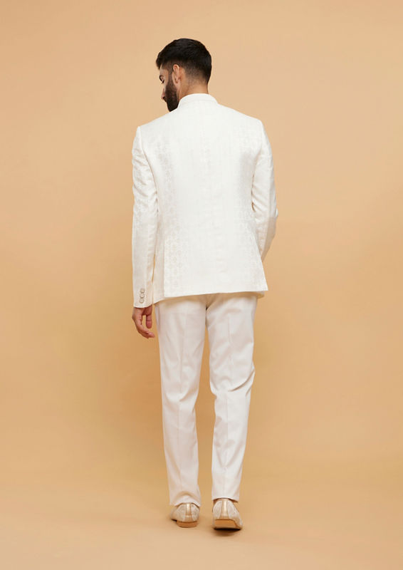 Twamev Men Exquisite Warm White Brocade Ensemble