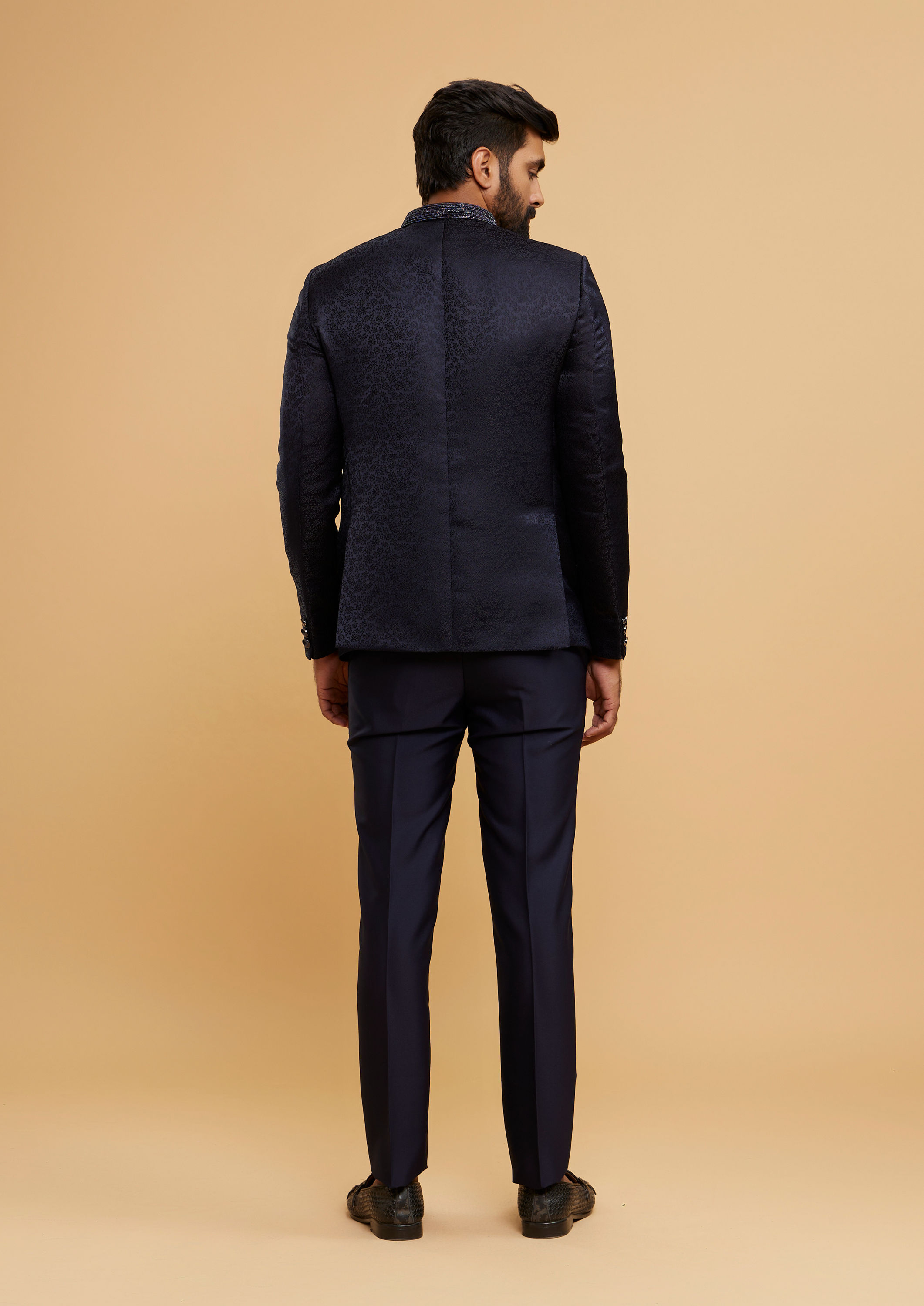 Twamev Men Twinkling Dark Blue Jodhpuri Set