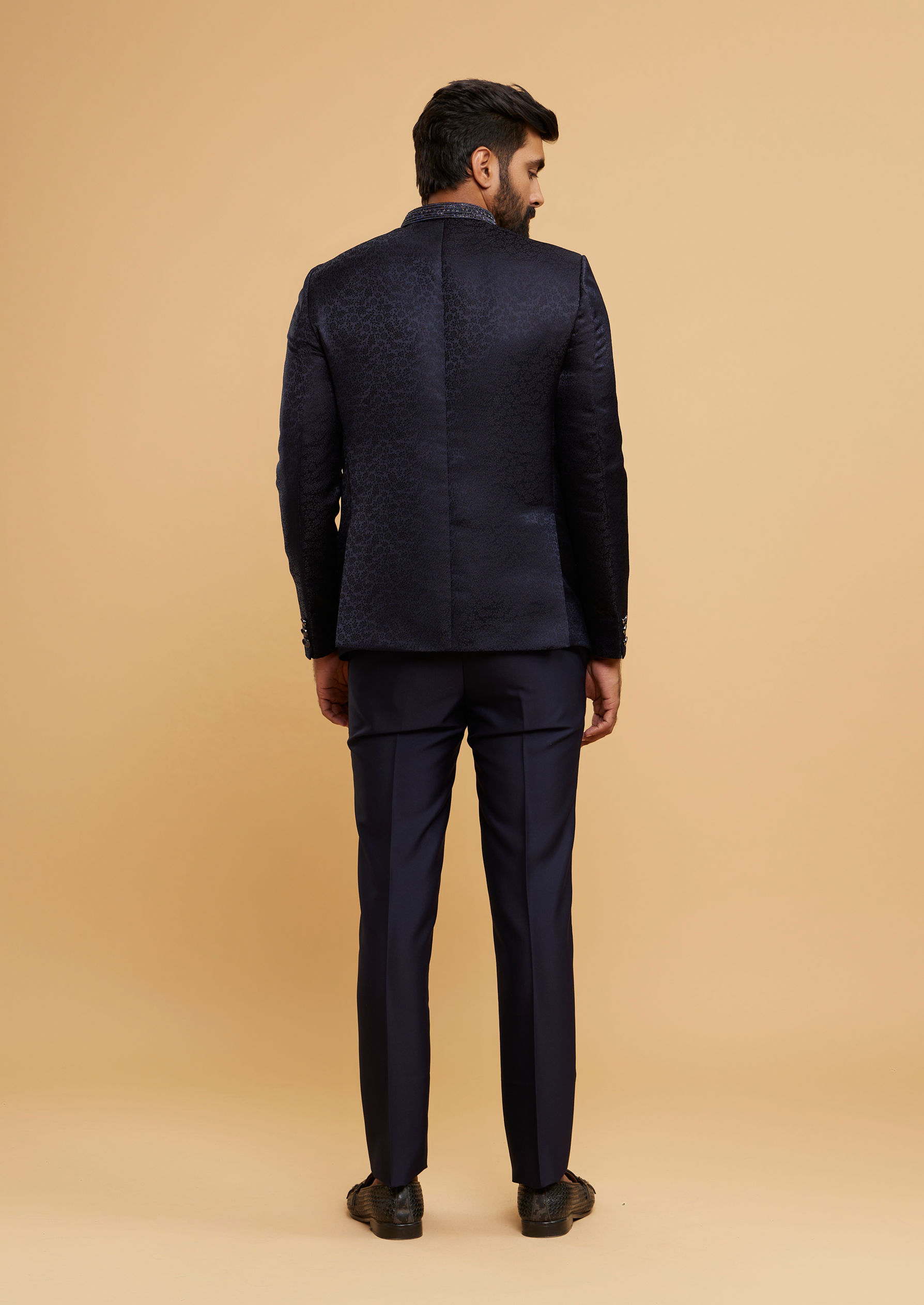 Twamev Men Twinkling Dark Blue Jodhpuri Set