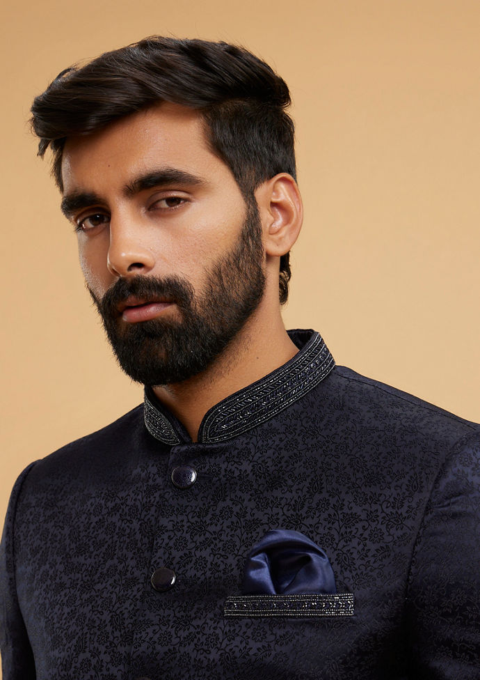 Twamev Men Twinkling Dark Blue Jodhpuri Set