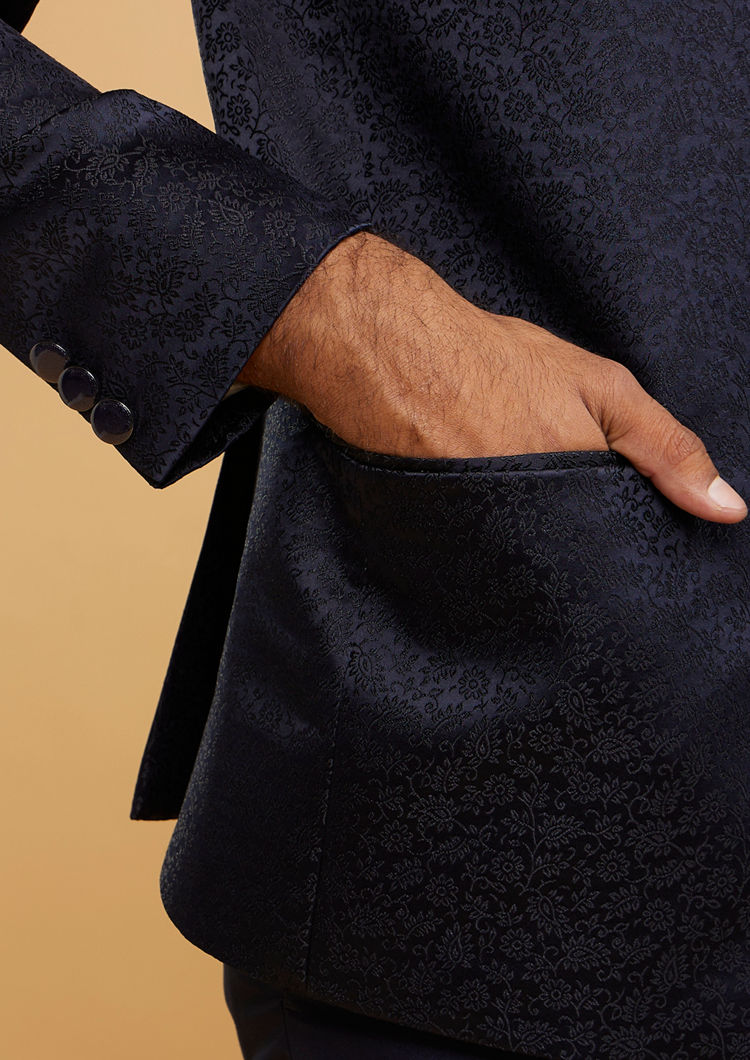 Twamev Men Twinkling Dark Blue Jodhpuri Set