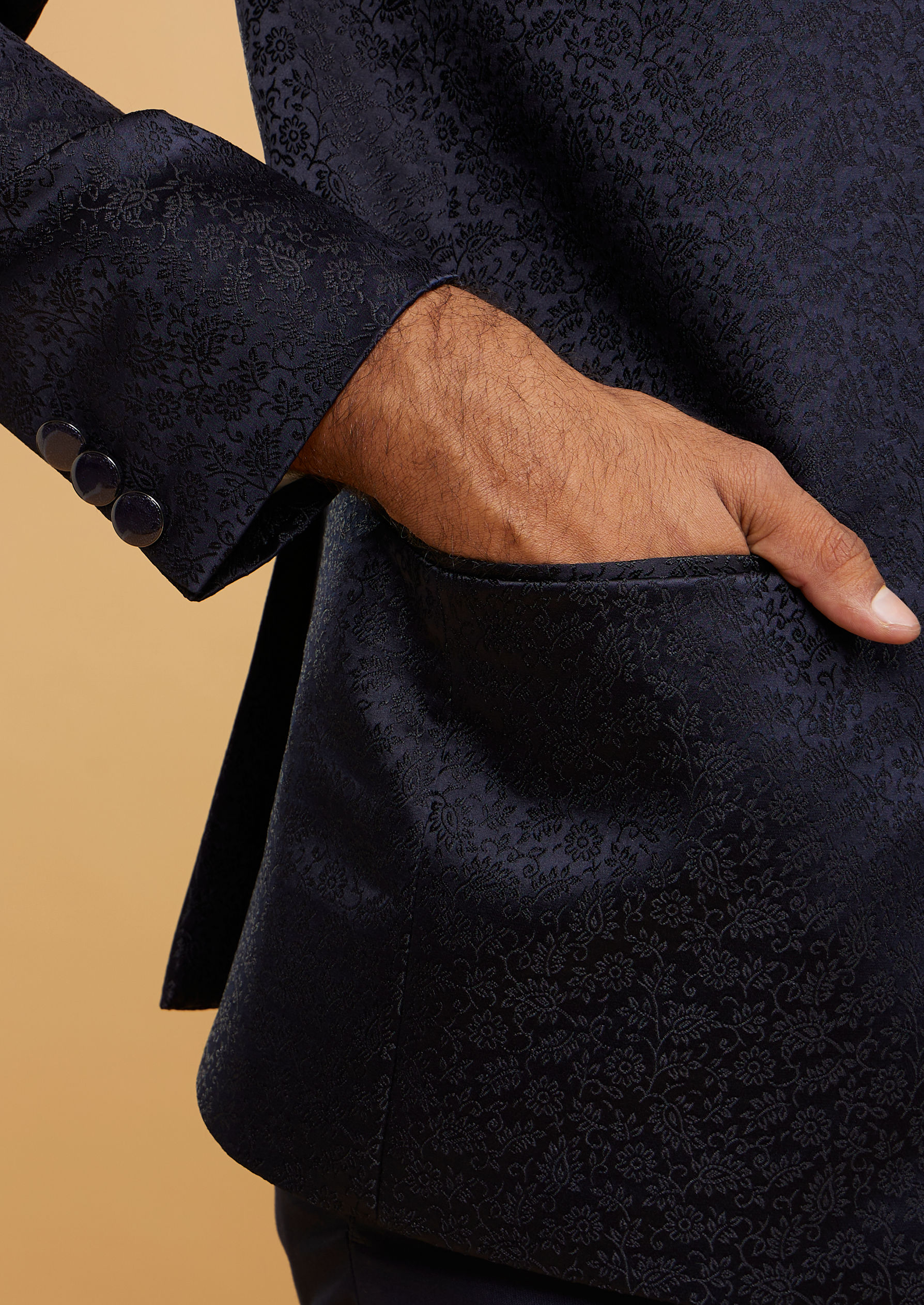 Twamev Men Twinkling Dark Blue Jodhpuri Set