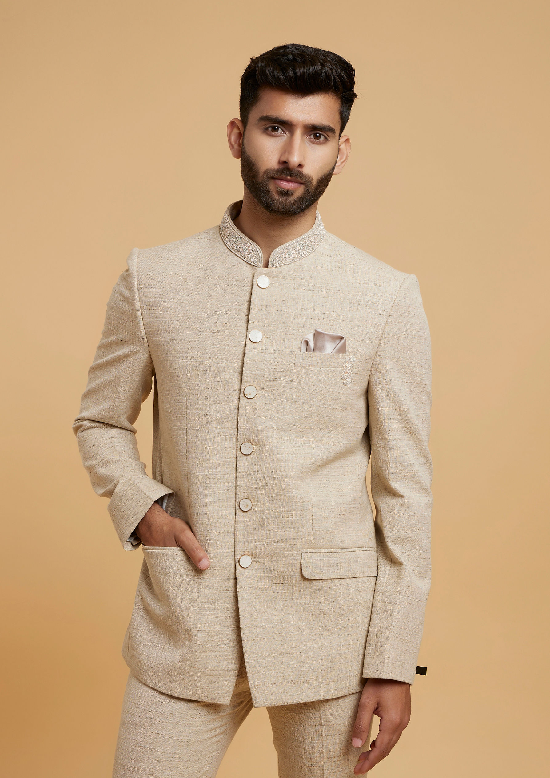 Twamev Men Ravishing Beige Jodhpuri Set