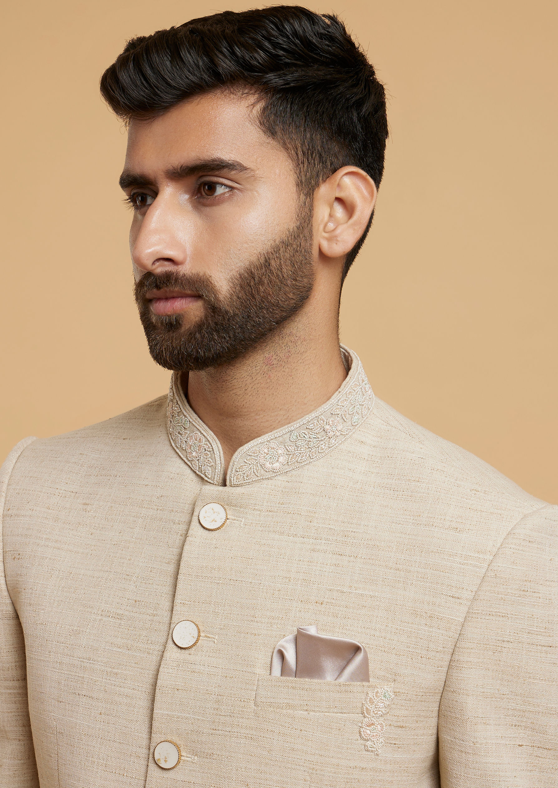 Twamev Men Ravishing Beige Jodhpuri Set