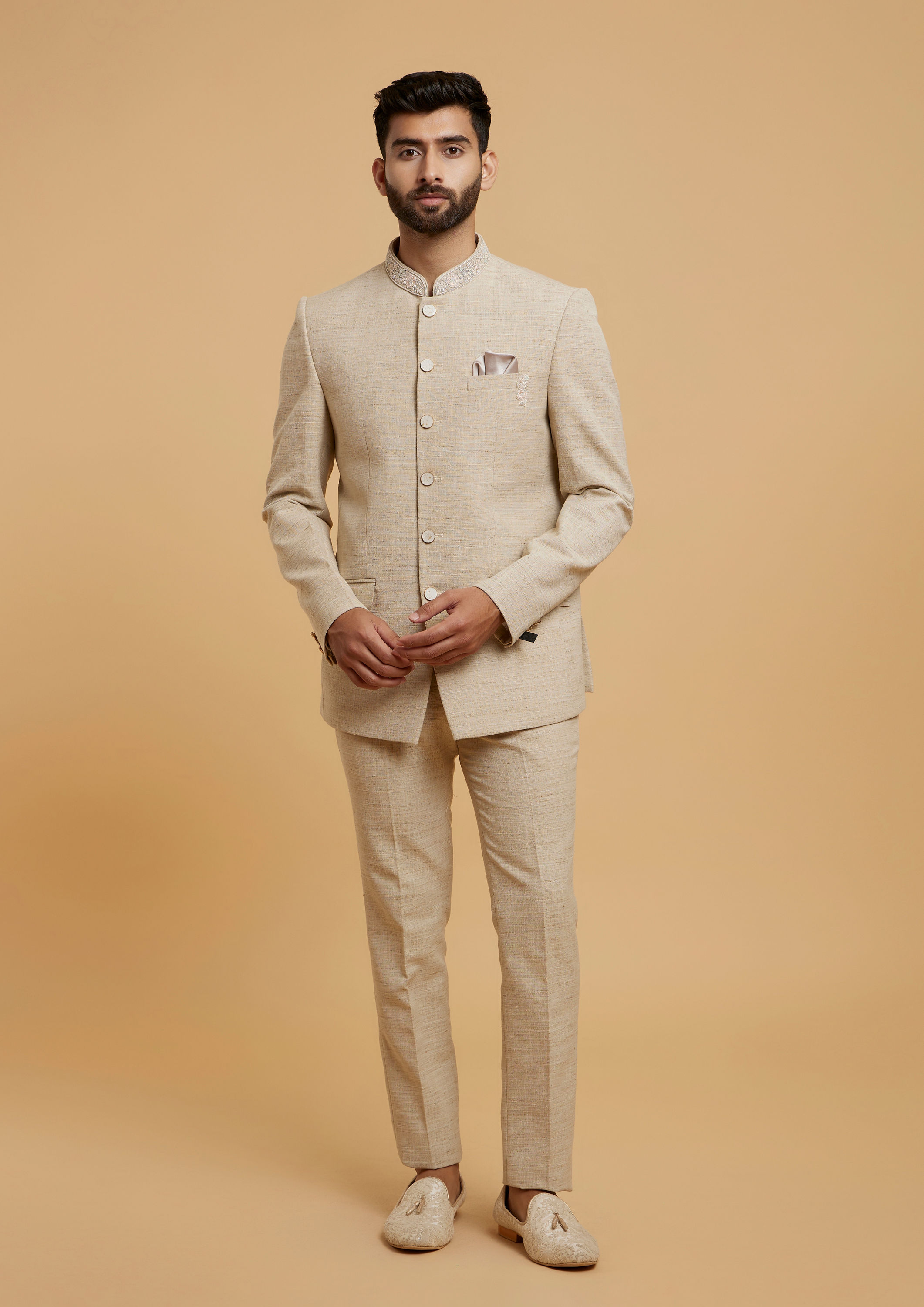Twamev Men Ravishing Beige Jodhpuri Set
