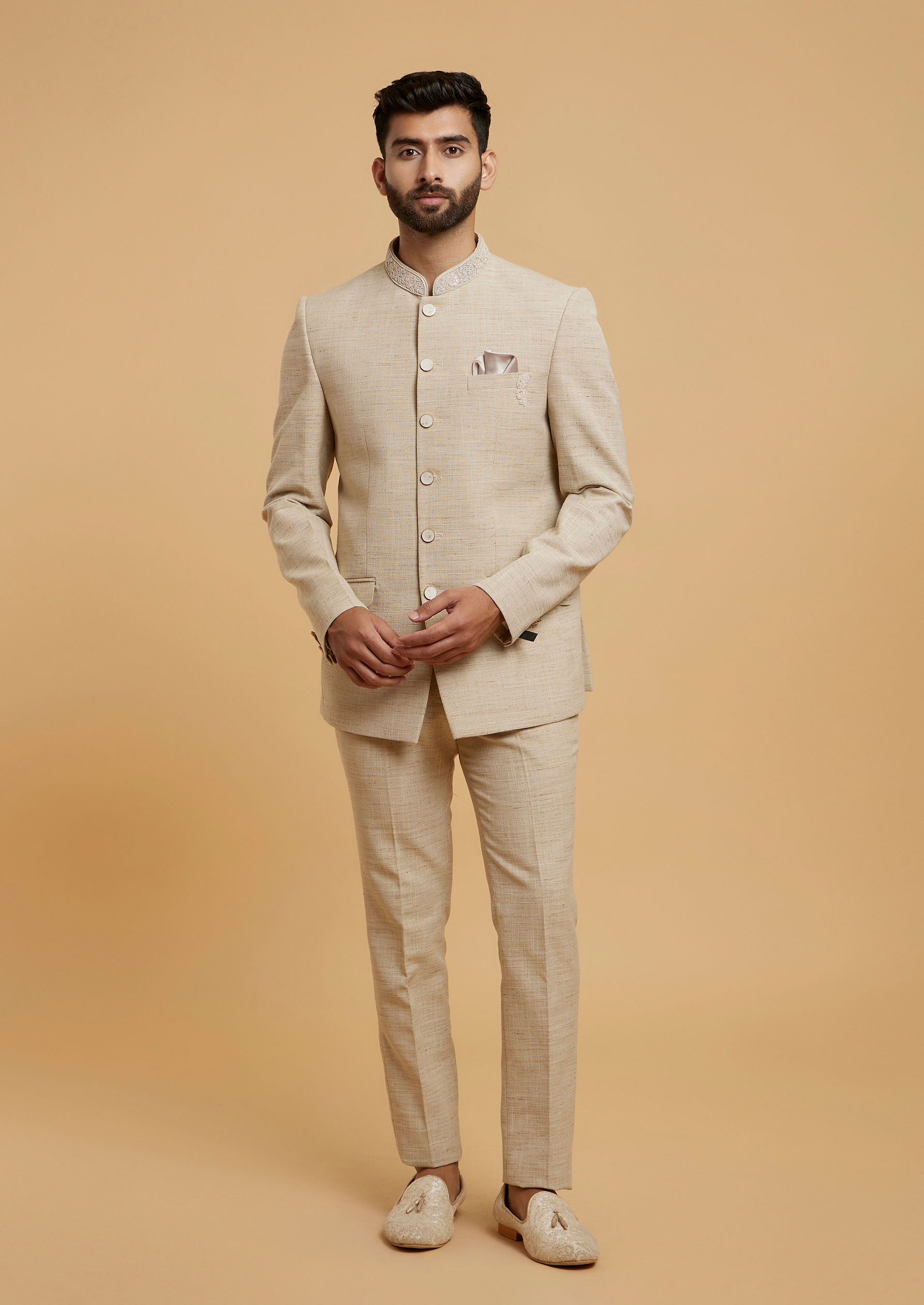 Twamev Men Ravishing Beige Jodhpuri Set