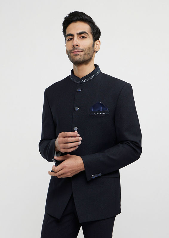 Twamev Men Elegant Dark Blue Jodhpuri Ensemble