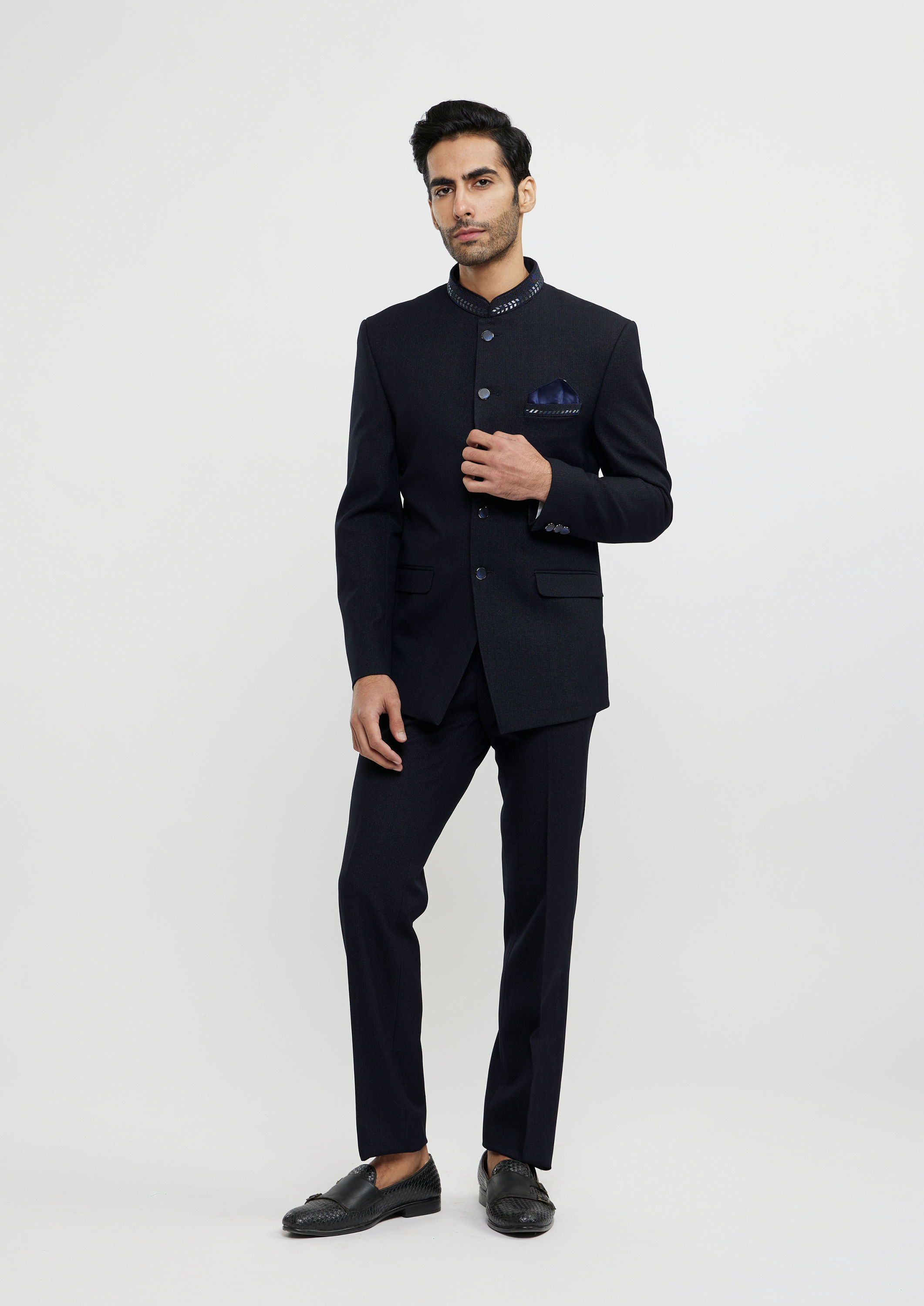 Twamev Men Elegant Dark Blue Jodhpuri Ensemble