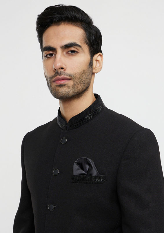 Twamev Men Black Elegance Jodhpuri Set