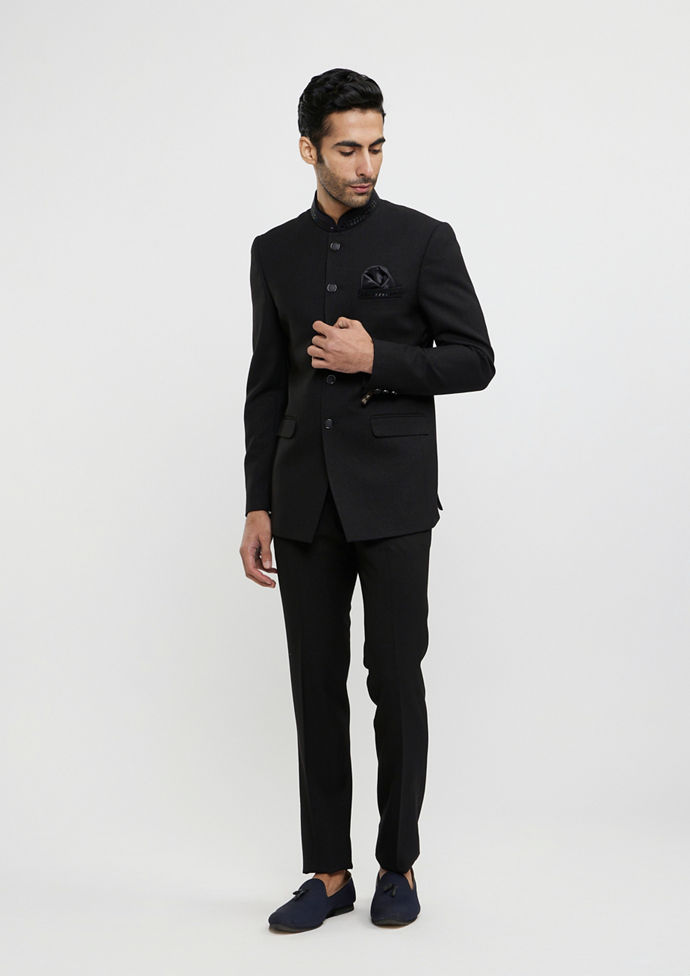 Twamev Men Black Elegance Jodhpuri Set