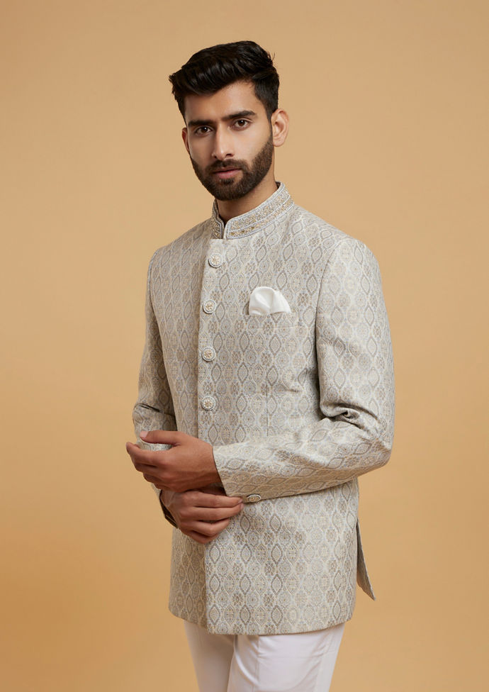 Twamev Men Versatile Light Grey Jodhpuri Set
