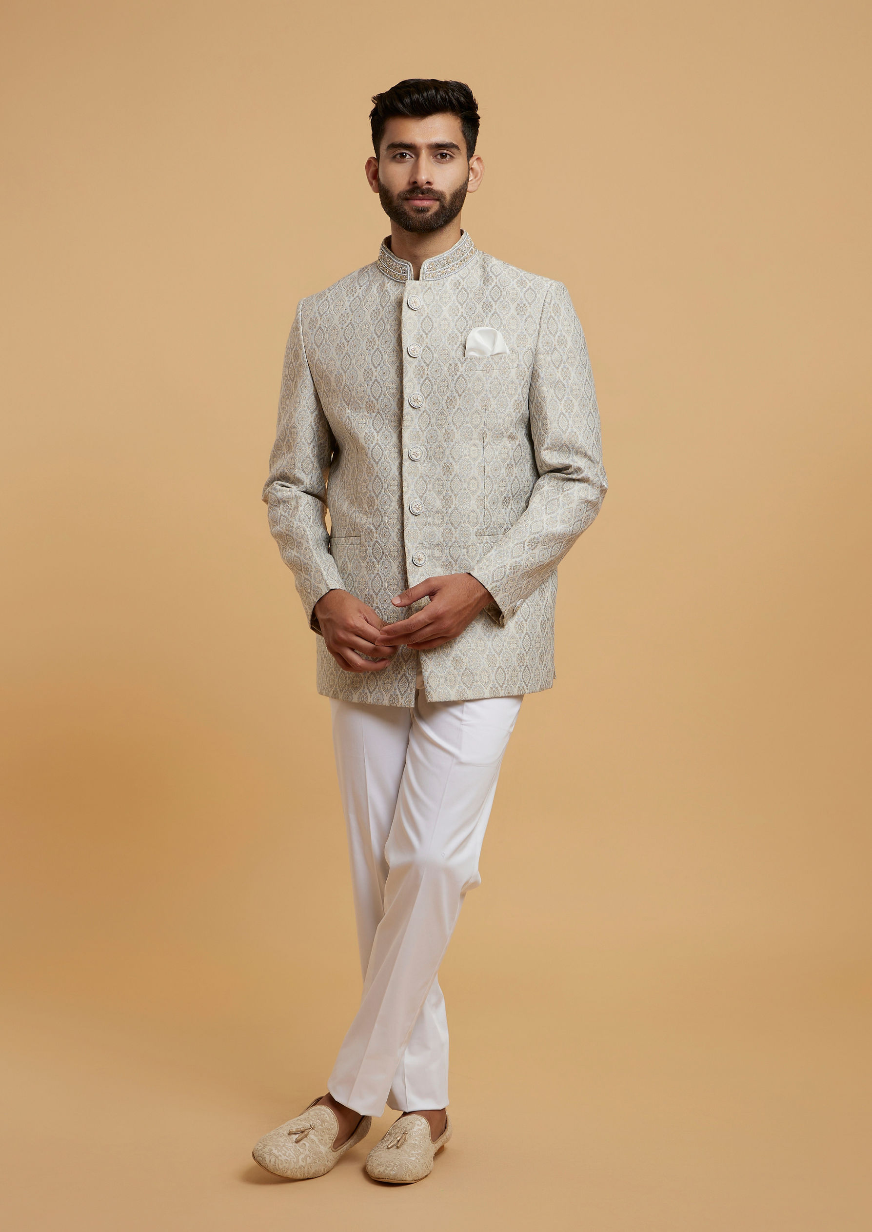 Twamev Men Versatile Light Grey Jodhpuri Set