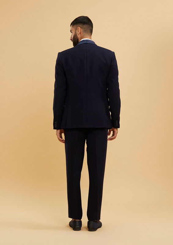 Twamev Men Midnight Blue Embellished Shawl Collared Tuxedo Suit Set