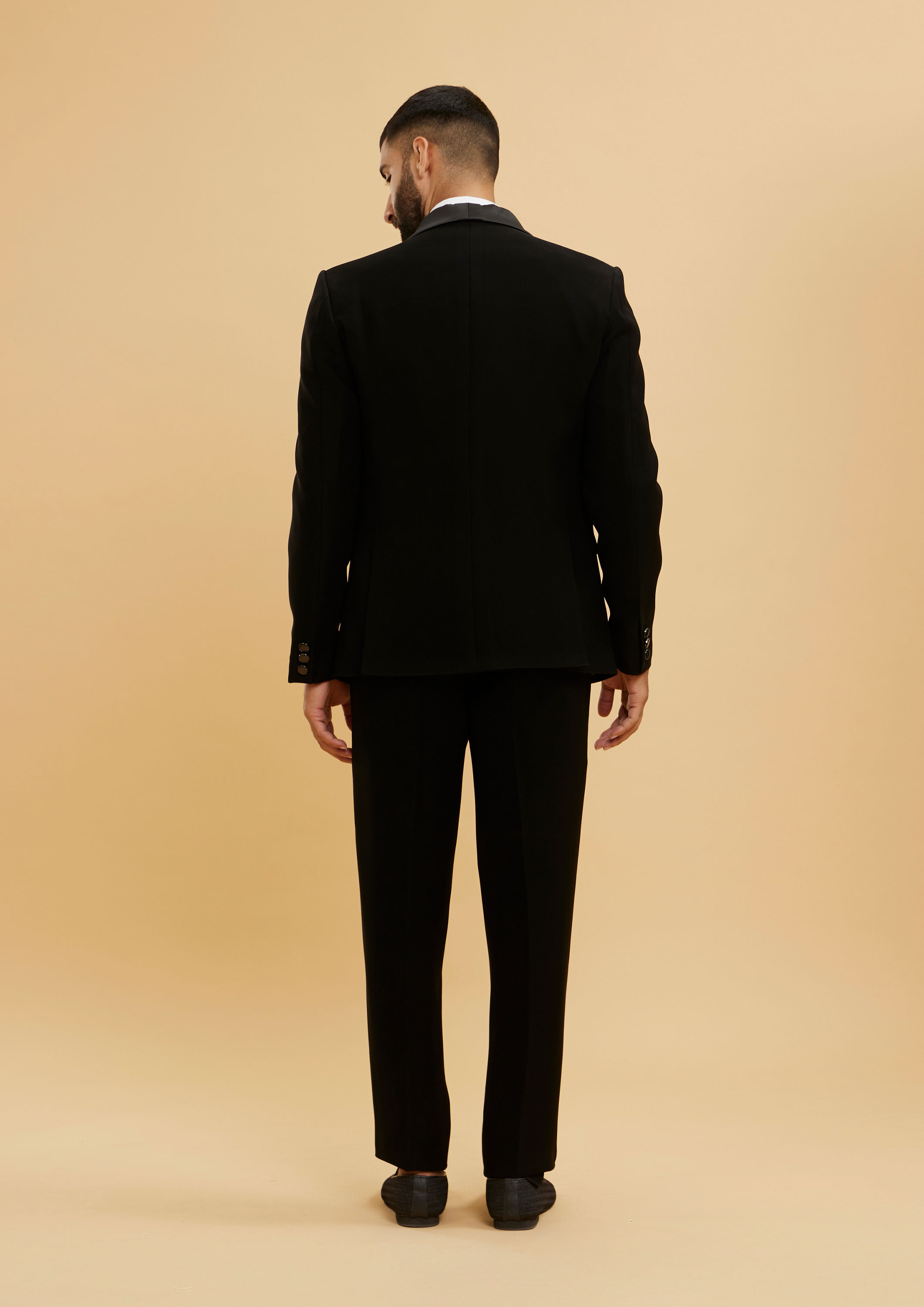 Twamev Men Midnight Black Embellished Shawl Collared Tuxedo Suit Set