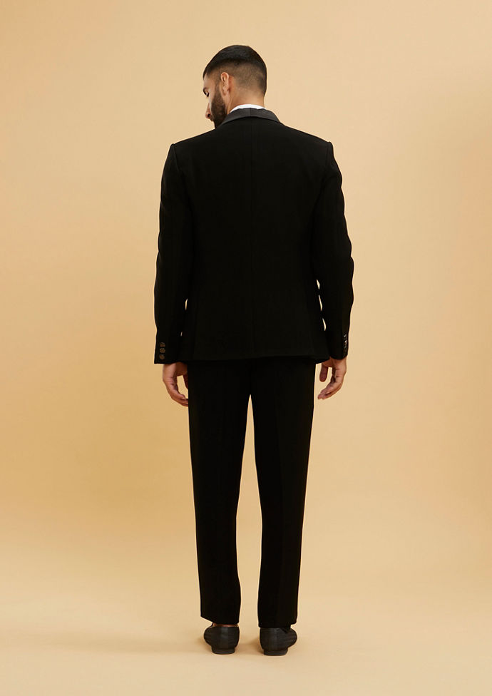 Twamev Men Midnight Black Embellished Shawl Collared Tuxedo Suit Set