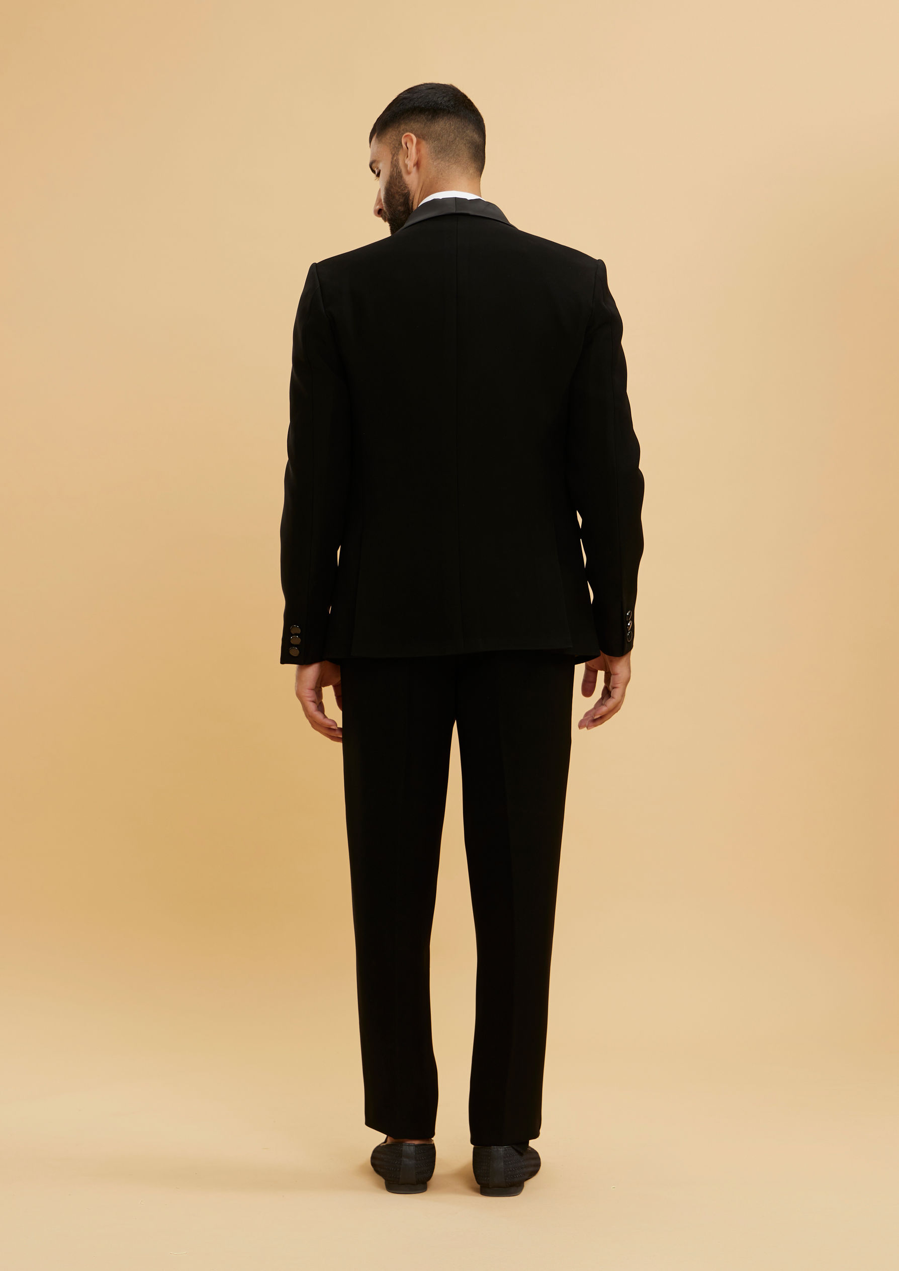 Twamev Men Midnight Black Embellished Shawl Collared Tuxedo Suit Set