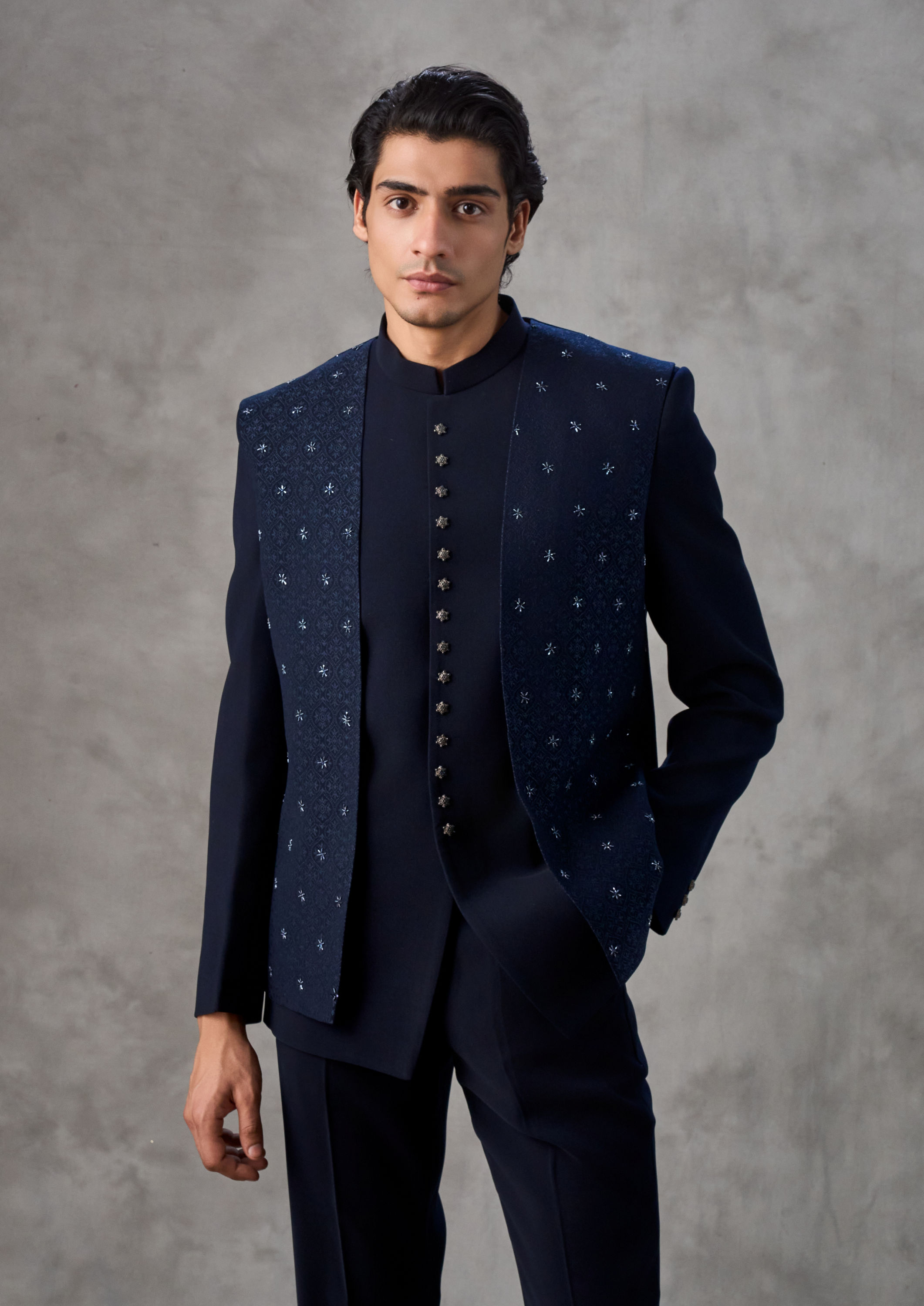 Twamev Men Dark Blue Jodhpuri Set Splendor