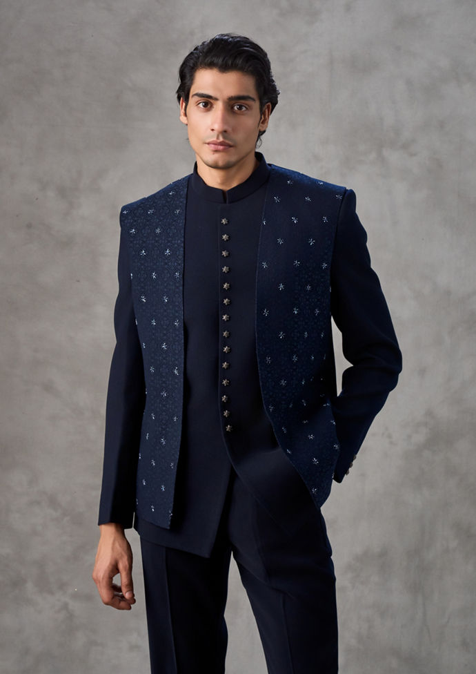 Twamev Men Dark Blue Jodhpuri Set Splendor