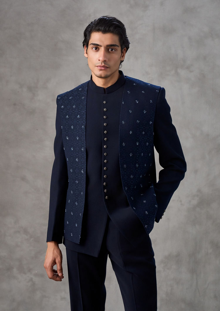 Twamev Men Dark Blue Jodhpuri Set Splendor
