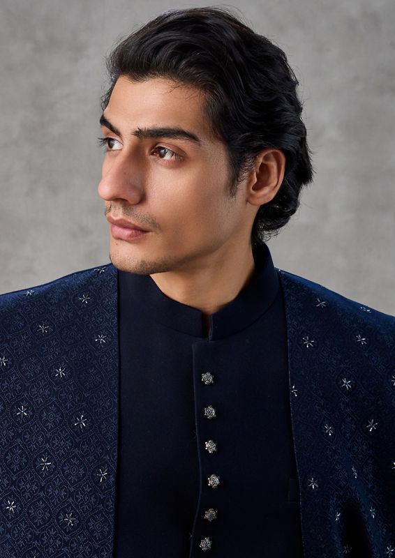 Twamev Men Dark Blue Jodhpuri Set Splendor